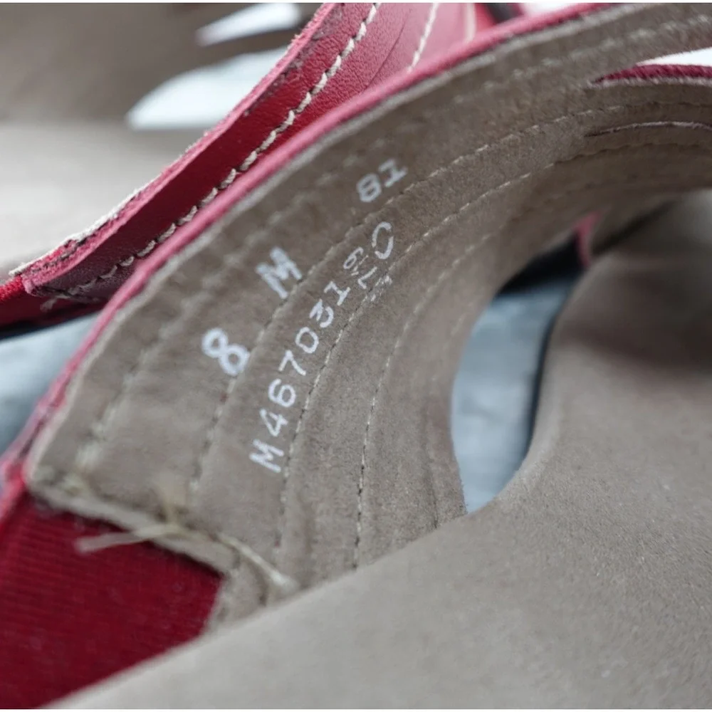 Munro American Red Leather Crisscross Strappy Slide Sandals‎ Wedge M467031 8M